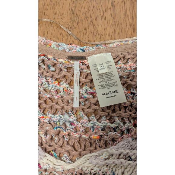 Free People Sunset Sand Combo Crop Pullover Sweater Long Sleeve V-Neck Sz S - Picture 2 of 6